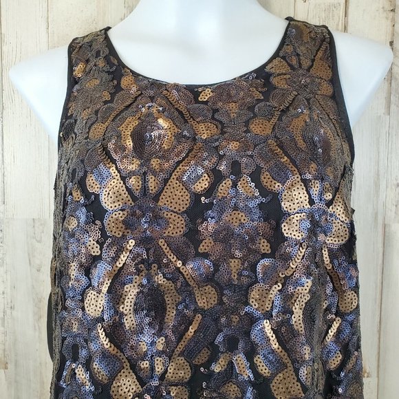 5/$25 Forever 21 Top XS Black Sequined Sheer Split Back Sleeveless Evening AM12 - Picture 2 of 5